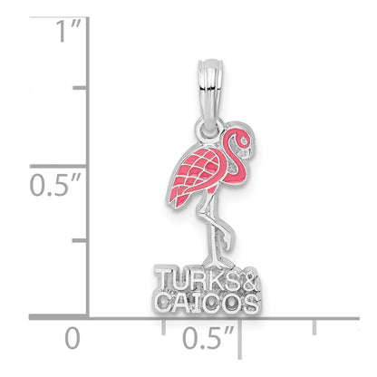 Sterling Silver De-Ani Rhodium-Plated Enameled Turks And Caicos With Flamingo Pendant