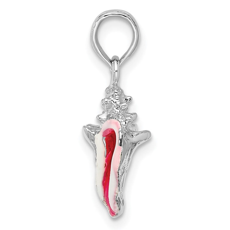 Sterling Silver De-Ani Rhodium-Plated Polished Enameled Small Conch Shell Pendant