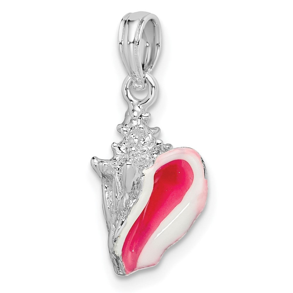 Sterling Silver De-Ani Rhodium-Plated Polished Enameled Small Conch Shell Pendant