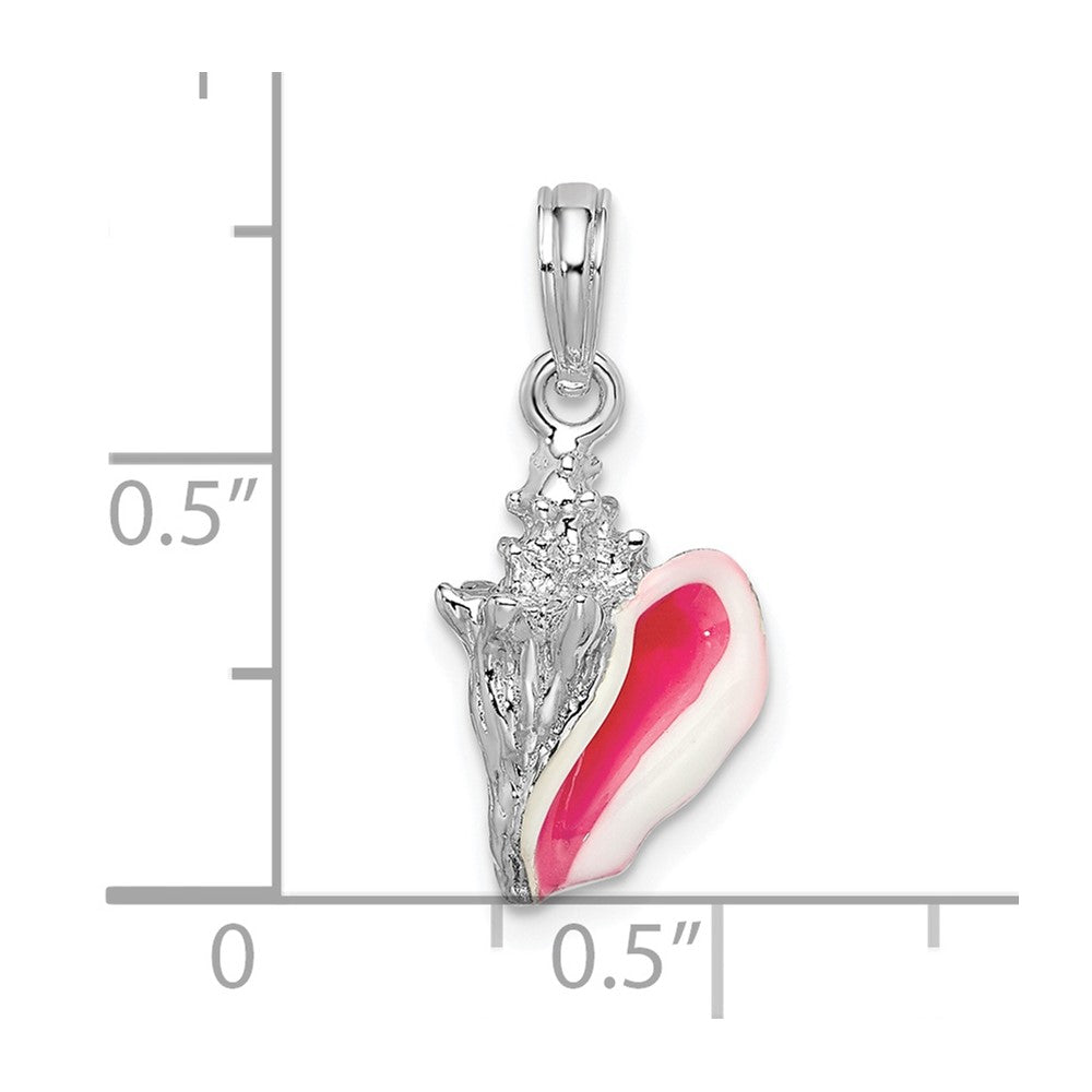 Sterling Silver De-Ani Rhodium-Plated Polished Enameled Small Conch Shell Pendant