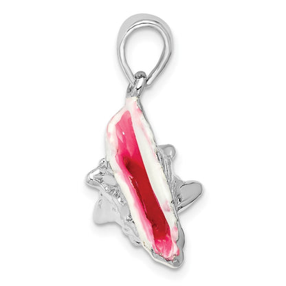 Sterling Silver De-Ani Rhodium-Plated Enameled Medium Conch Shell Pendant