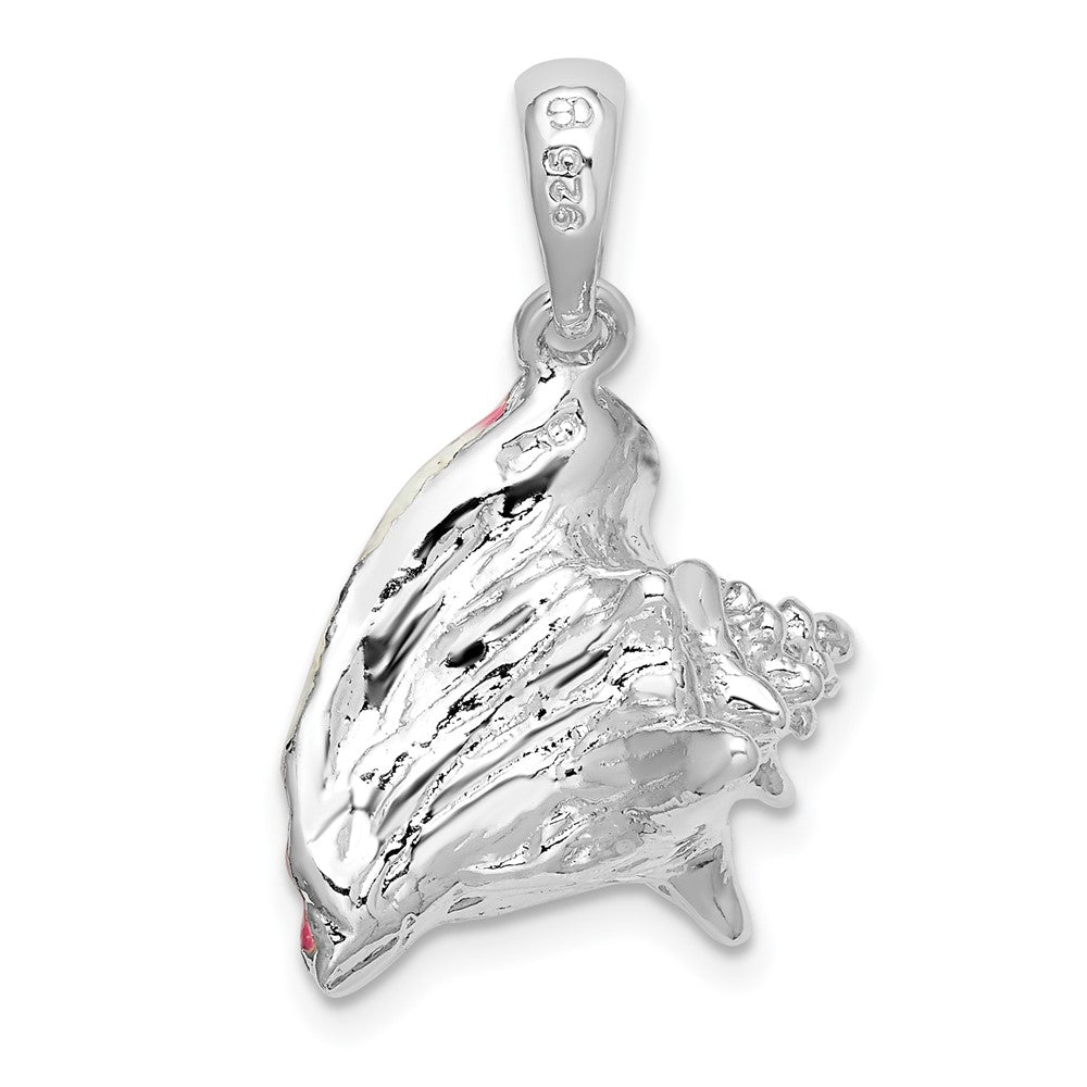 Sterling Silver De-Ani Rhodium-Plated Enameled Medium Conch Shell Pendant