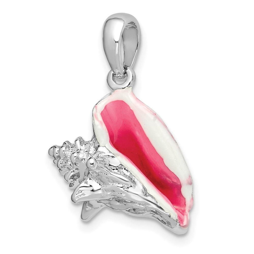Sterling Silver De-Ani Rhodium-Plated Enameled Medium Conch Shell Pendant