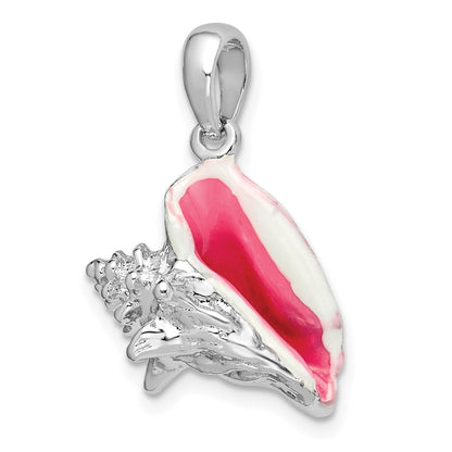 Sterling Silver De-Ani Rhodium-Plated Enameled Medium Conch Shell Pendant