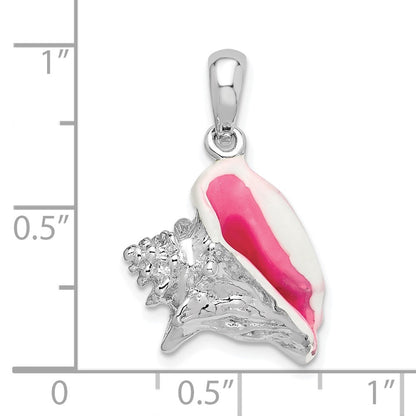 Sterling Silver De-Ani Rhodium-Plated Enameled Medium Conch Shell Pendant