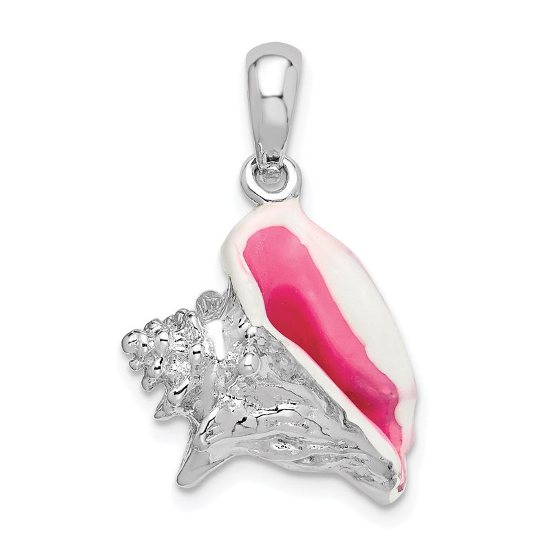 Sterling Silver De-Ani Rhodium-Plated Enameled Medium Conch Shell Pendant
