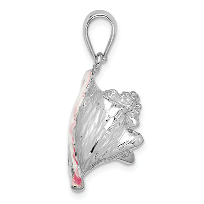 Sterling Silver De-Ani Rhodium-Plated Enameled Large Conch Shell Pendant