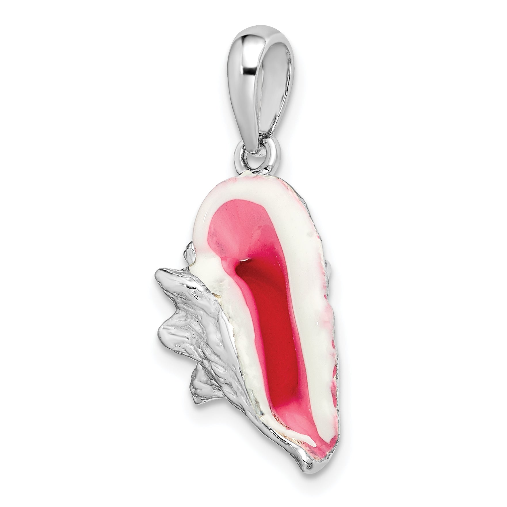 Sterling Silver De-Ani Rhodium-Plated Enameled Large Conch Shell Pendant