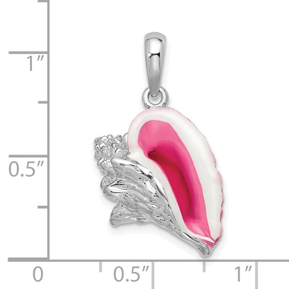 Sterling Silver De-Ani Rhodium-Plated Enameled Large Conch Shell Pendant