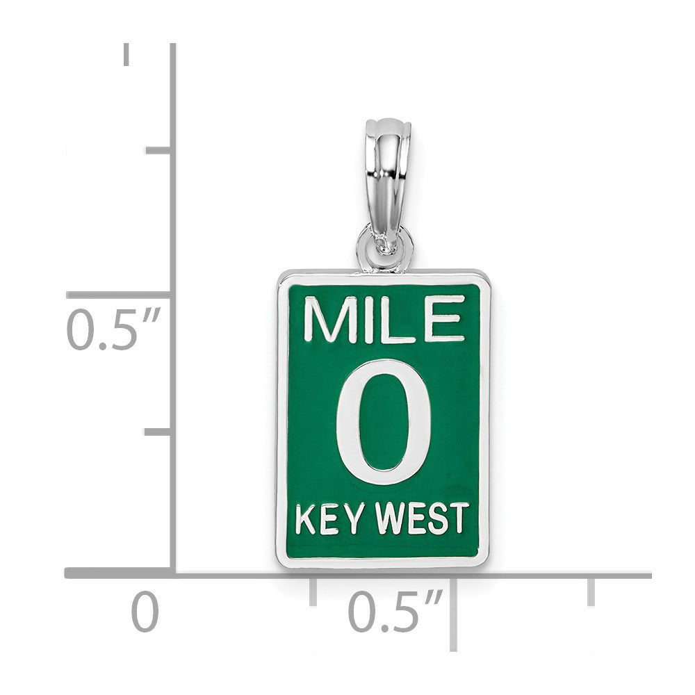 Sterling Silver De-Ani Rhodium-Plated Enameled Small Key West Mile 0 Pendant