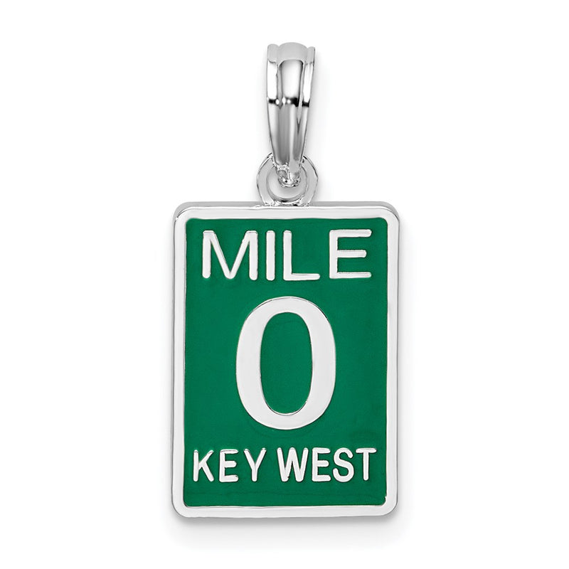 Sterling Silver De-Ani Rhodium-Plated Enameled Small Key West Mile 0 Pendant