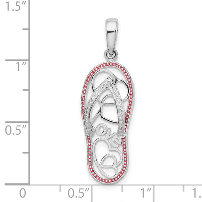 Sterling Silver De-Ani Rhodium-Plated Enameled Love Flip-Flop Pendant