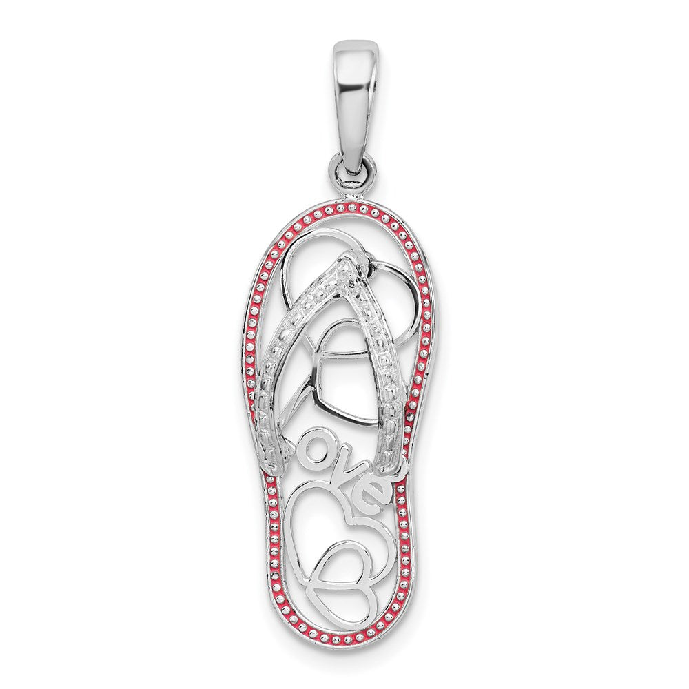 Sterling Silver De-Ani Rhodium-Plated Enameled Love Flip-Flop Pendant