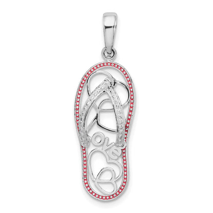 Sterling Silver De-Ani Rhodium-Plated Enameled Love Flip-Flop Pendant
