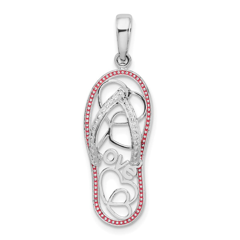 Sterling Silver De-Ani Rhodium-Plated Enameled Love Flip-Flop Pendant