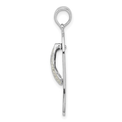 Sterling Silver De-Ani Rhodium-Plated Enameled Hibiscus Flower Flip-Flop Pendant