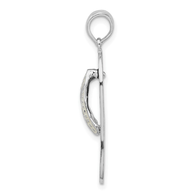 Sterling Silver De-Ani Rhodium-Plated Enameled Hibiscus Flower Flip-Flop Pendant