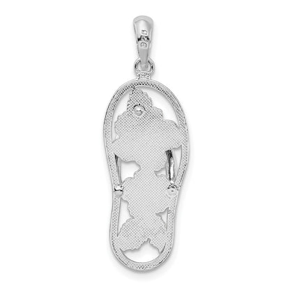 Sterling Silver De-Ani Rhodium-Plated Enameled Hibiscus Flower Flip-Flop Pendant