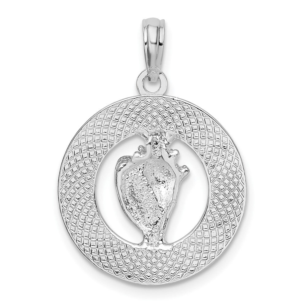 Sterling Silver De-Ani Rhodium-Plated Enameled Bahamas Circle With Shell Pendant
