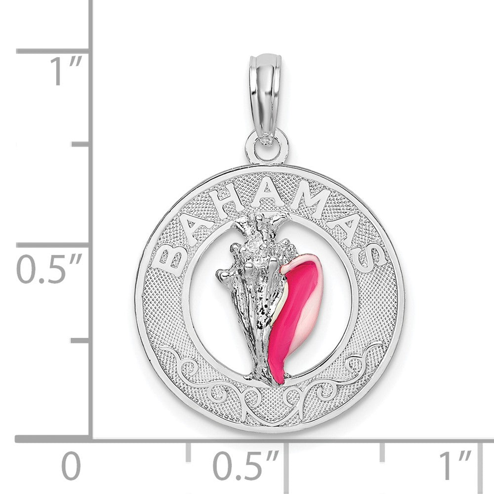 Sterling Silver De-Ani Rhodium-Plated Enameled Bahamas Circle With Shell Pendant