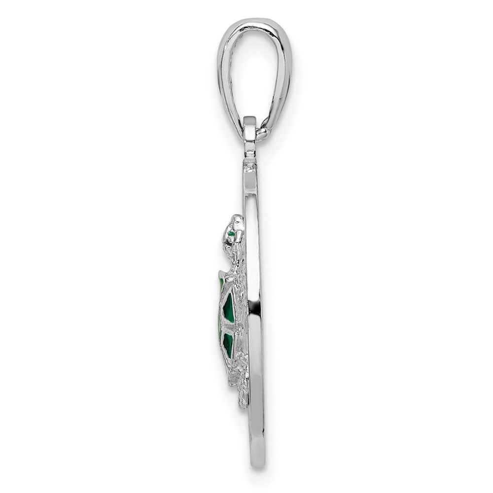 Sterling Silver De-Ani Rhodium-Plated Enameled Bahamas Circle With Turtle Pendant