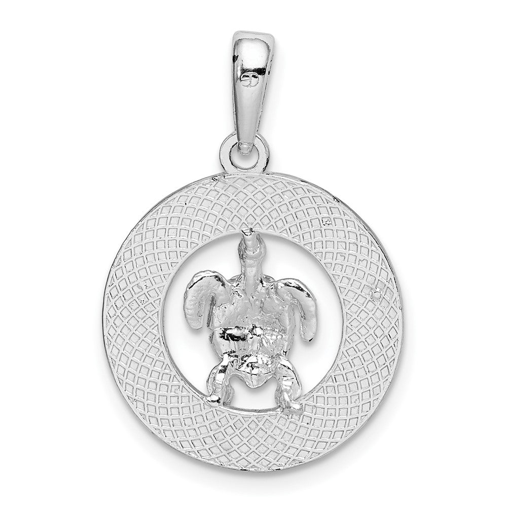 Sterling Silver De-Ani Rhodium-Plated Enameled Bahamas Circle With Turtle Pendant
