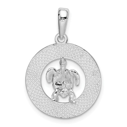 Sterling Silver De-Ani Rhodium-Plated Enameled Bahamas Circle With Turtle Pendant