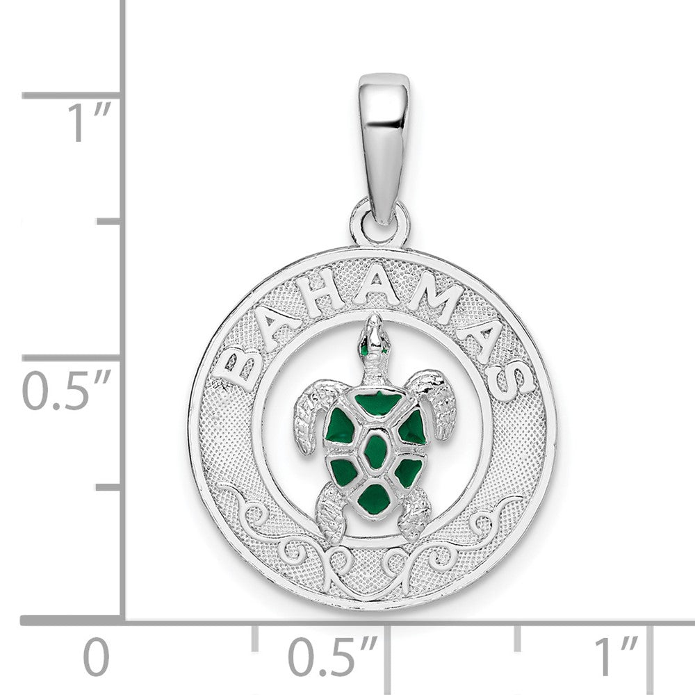 Sterling Silver De-Ani Rhodium-Plated Enameled Bahamas Circle With Turtle Pendant