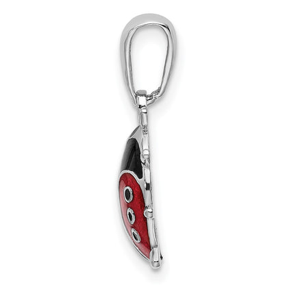 Sterling Silver De-Ani Rhodium-Plated Polished 3D Enameled Ladybug Pendant
