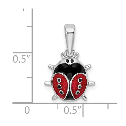Sterling Silver De-Ani Rhodium-Plated Polished 3D Enameled Ladybug Pendant