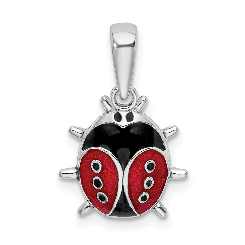 Sterling Silver De-Ani Rhodium-Plated Polished 3D Enameled Ladybug Pendant