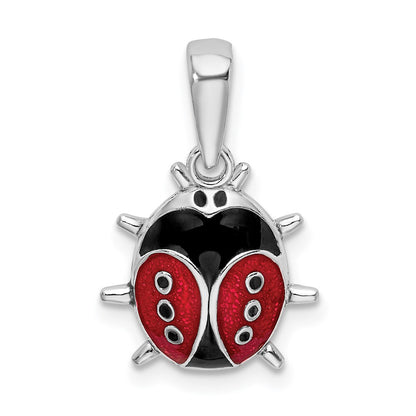 Sterling Silver De-Ani Rhodium-Plated Polished 3D Enameled Ladybug Pendant