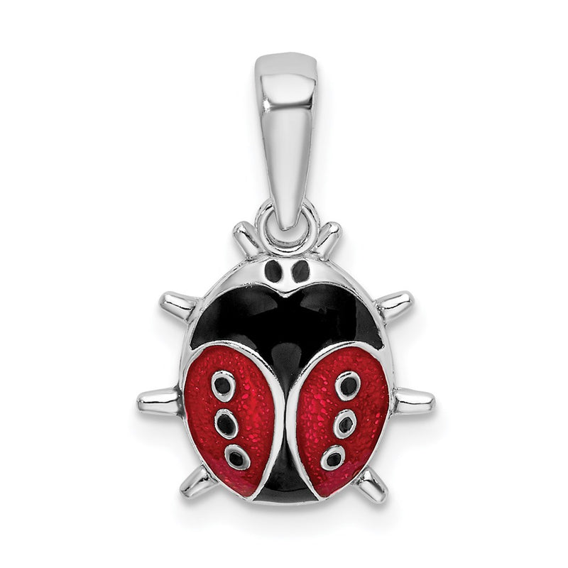 Sterling Silver De-Ani Rhodium-Plated Polished 3D Enameled Ladybug Pendant
