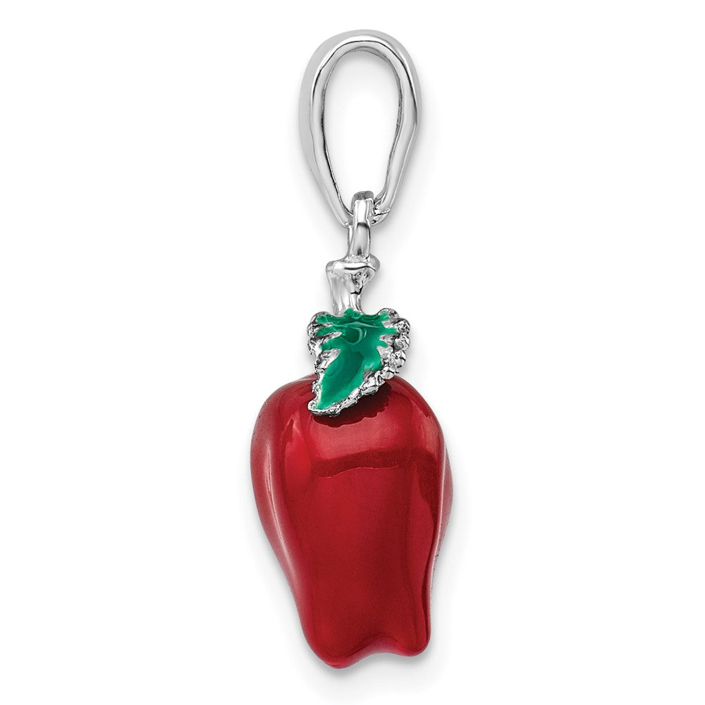 Sterling Silver De-Ani Rhodium-Plated Polished 3D Enameled Apple Pendant