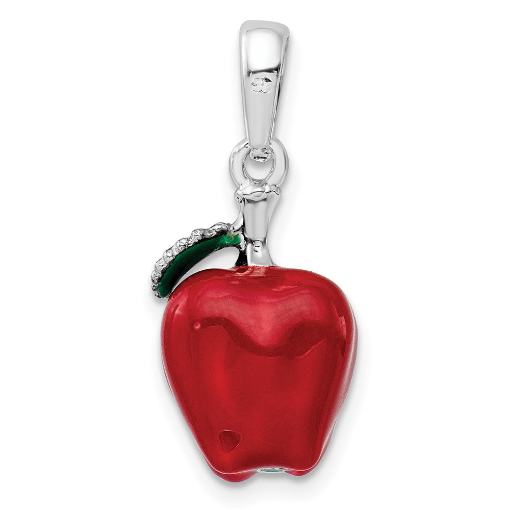 Sterling Silver De-Ani Rhodium-Plated Polished 3D Enameled Apple Pendant