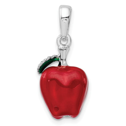 Sterling Silver De-Ani Rhodium-Plated Polished 3D Enameled Apple Pendant