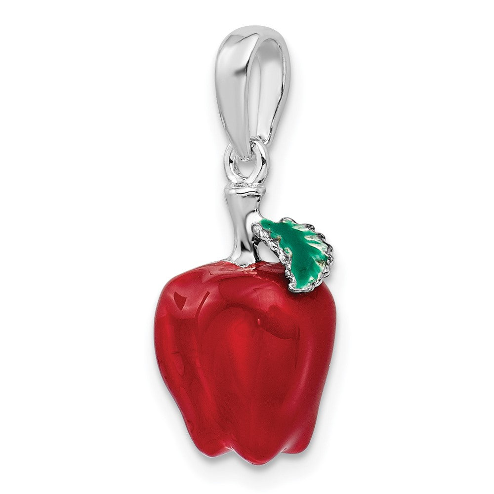 Sterling Silver De-Ani Rhodium-Plated Polished 3D Enameled Apple Pendant