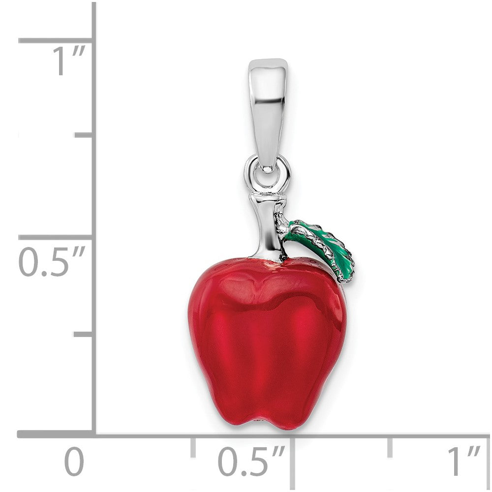 Sterling Silver De-Ani Rhodium-Plated Polished 3D Enameled Apple Pendant