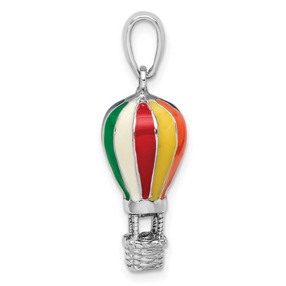 Sterling Silver De-Ani Rhodium-Plated 3D Enameled Hot Air Balloon Pendant
