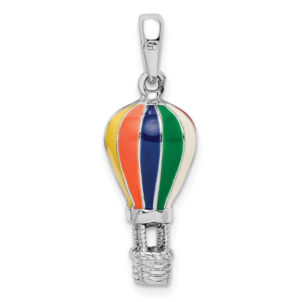 Sterling Silver De-Ani Rhodium-Plated 3D Enameled Hot Air Balloon Pendant