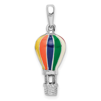 Sterling Silver De-Ani Rhodium-Plated 3D Enameled Hot Air Balloon Pendant