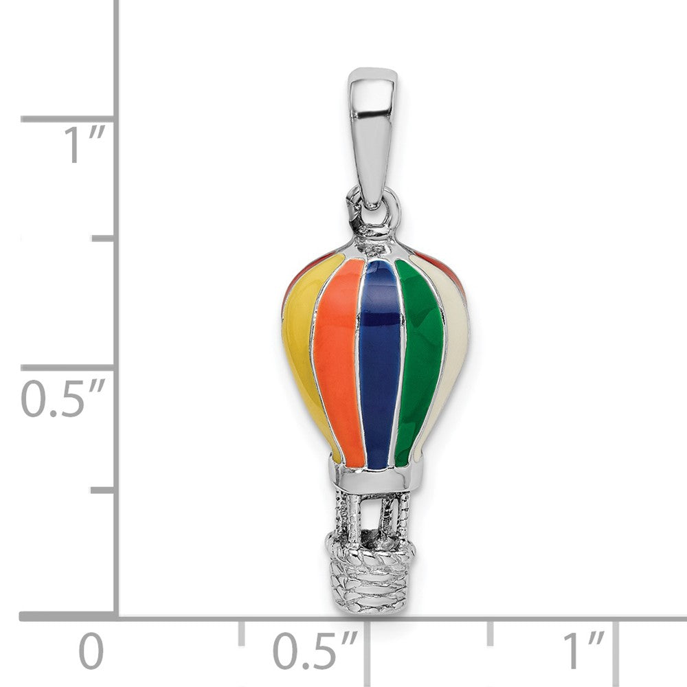 Sterling Silver De-Ani Rhodium-Plated 3D Enameled Hot Air Balloon Pendant