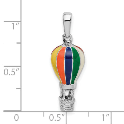 Sterling Silver De-Ani Rhodium-Plated 3D Enameled Hot Air Balloon Pendant