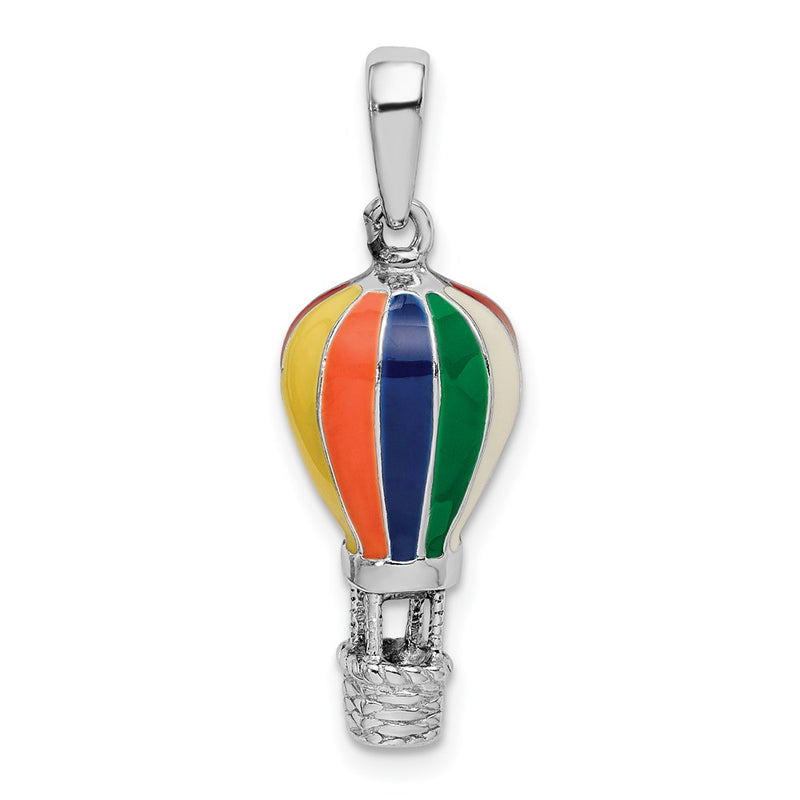 Sterling Silver De-Ani Rhodium-Plated 3D Enameled Hot Air Balloon Pendant