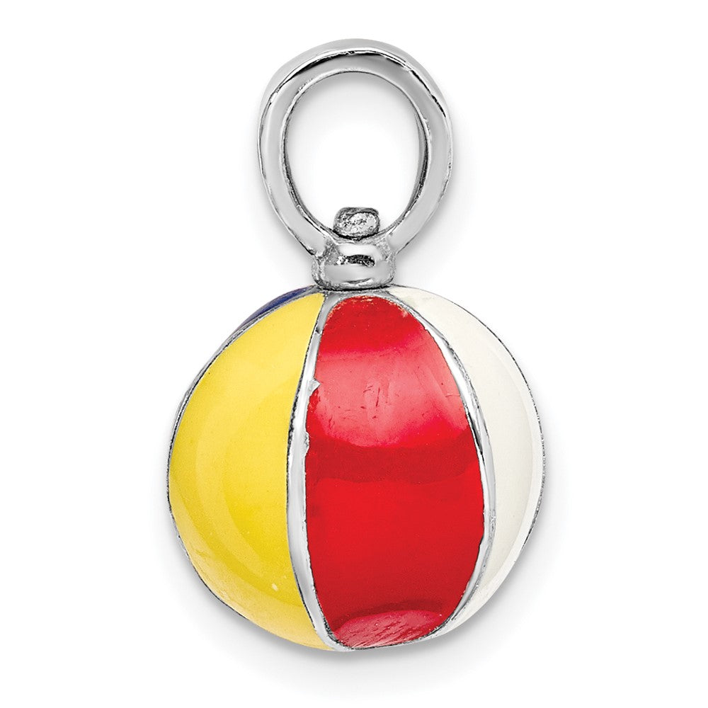 Sterling Silver De-Ani Rhodium-Plated Polished 3D Enameled Beach Ball Pendant