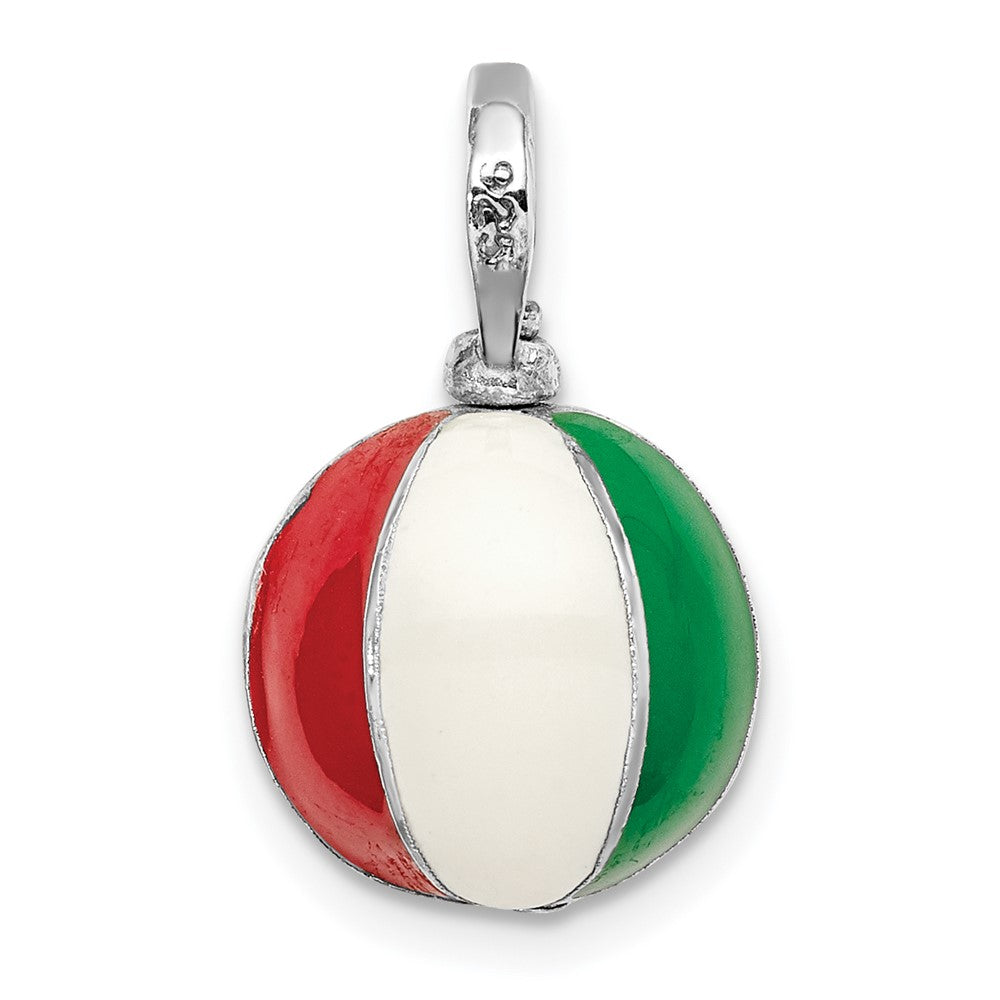 Sterling Silver De-Ani Rhodium-Plated Polished 3D Enameled Beach Ball Pendant