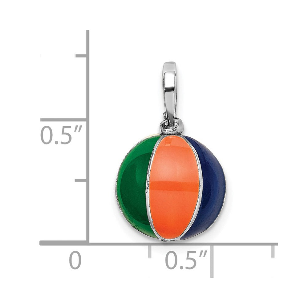 Sterling Silver De-Ani Rhodium-Plated Polished 3D Enameled Beach Ball Pendant