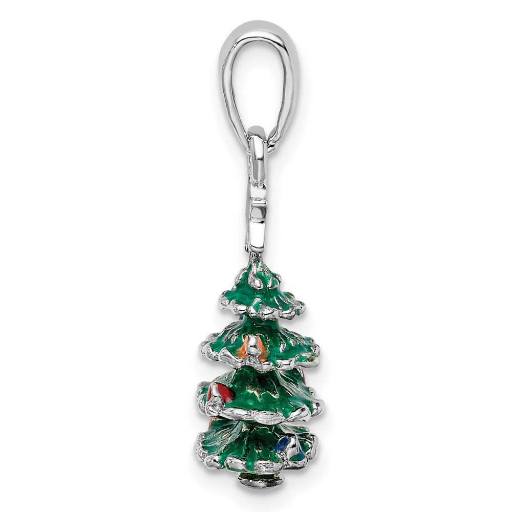 Sterling Silver De-Ani Rhodium-Plated 3D Enameled Christmas Tree Pendant