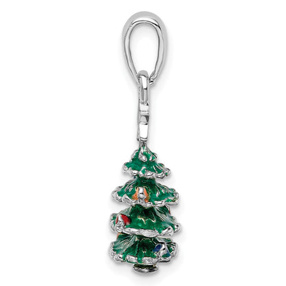 Sterling Silver De-Ani Rhodium-Plated 3D Enameled Christmas Tree Pendant