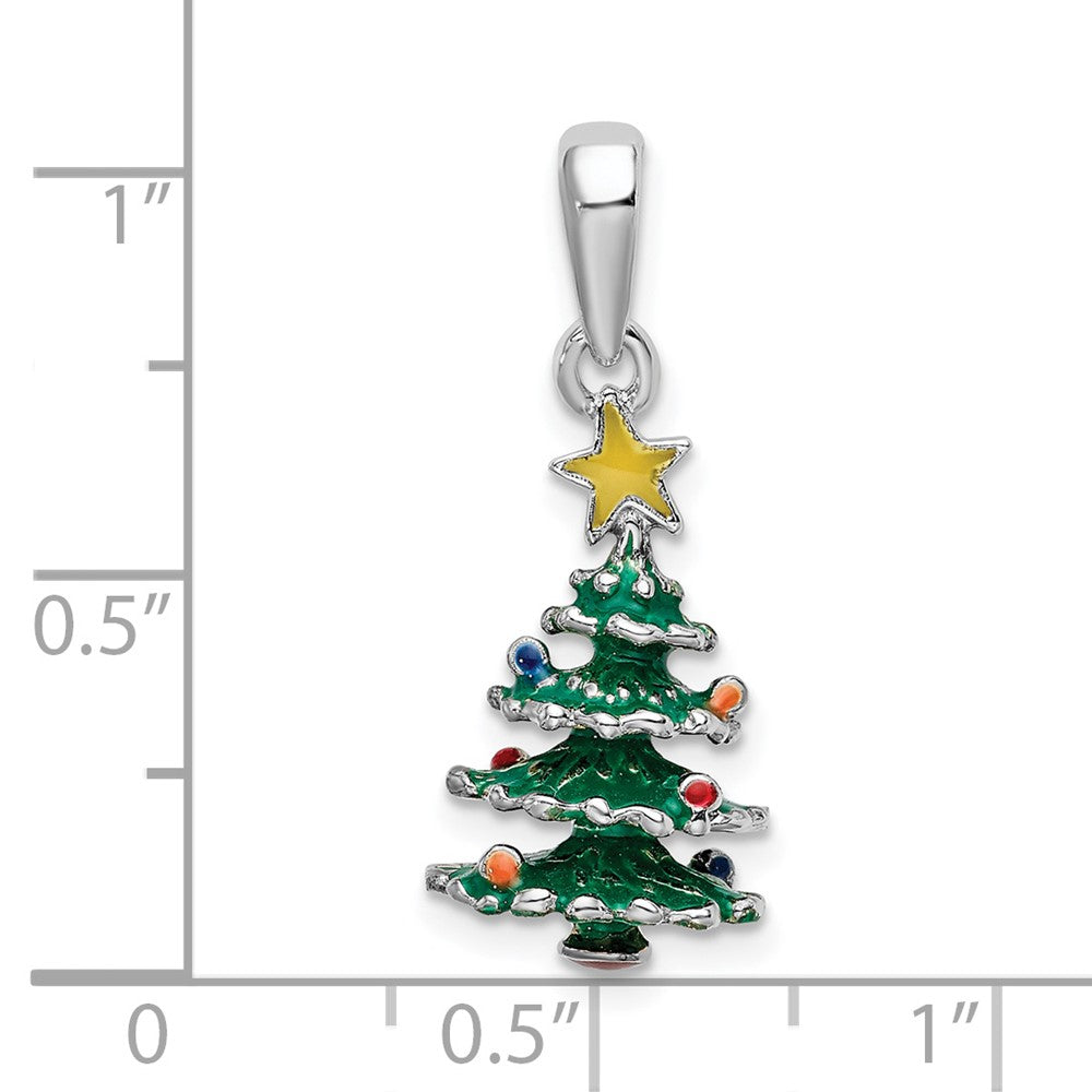 Sterling Silver De-Ani Rhodium-Plated 3D Enameled Christmas Tree Pendant